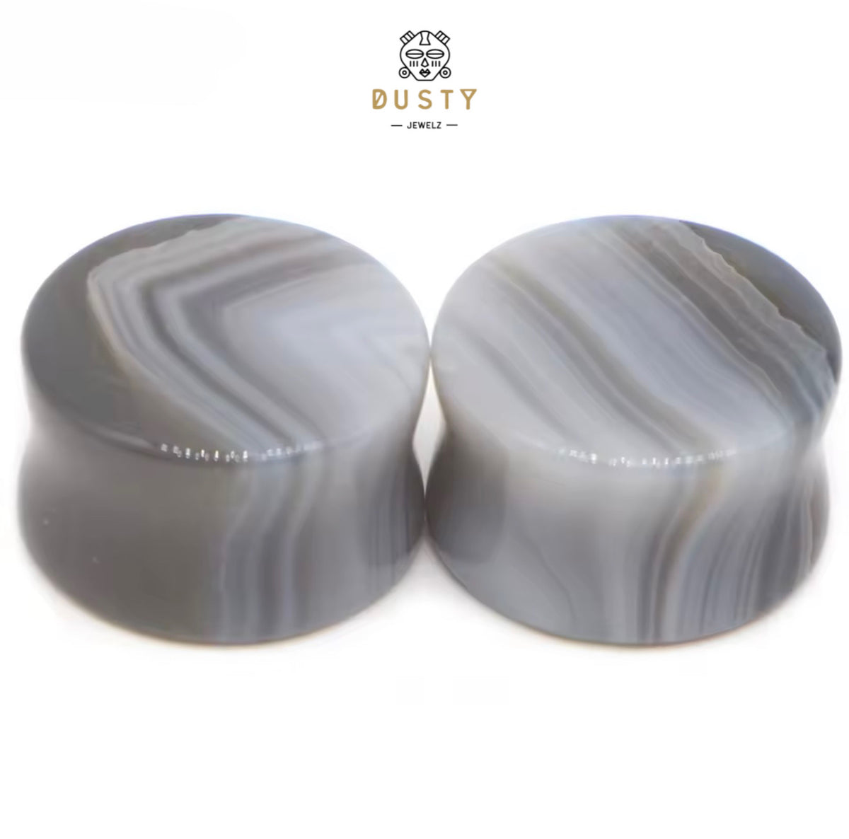 Natural Grey Line Agate Stone Double Flared Plugs | 6–16mm