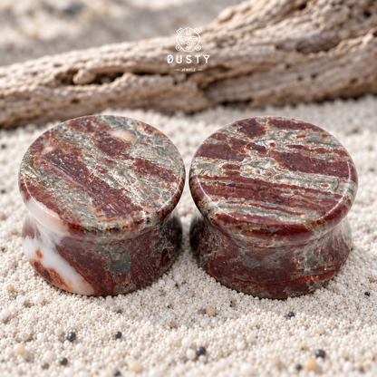 Bamboo Leaf Agate Double Flared Plugs | 6–16mm