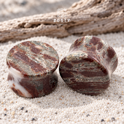 Bamboo Leaf Agate Double Flared Plugs | 6–16mm