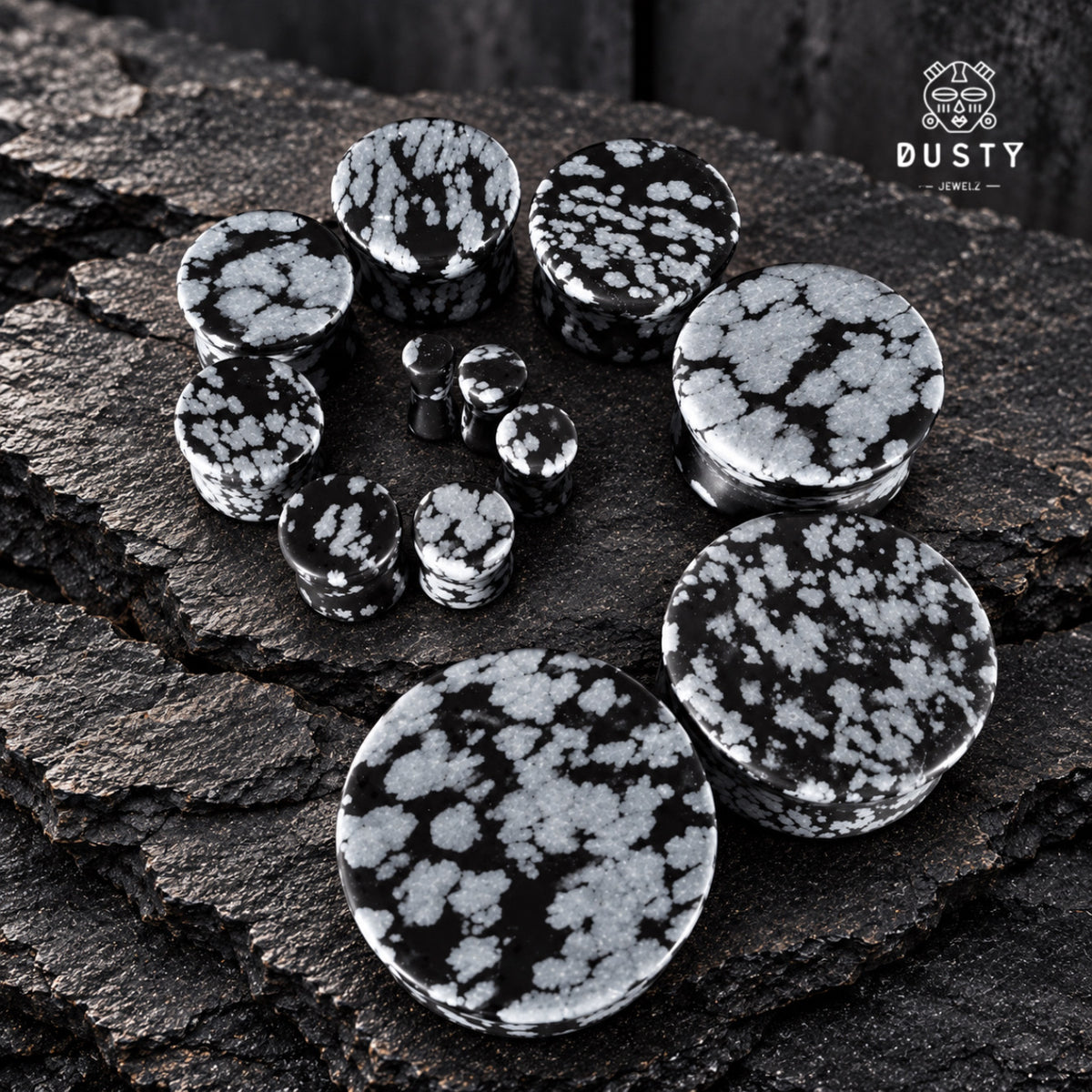 Snowflake Obsidian Stone Double Flared Plugs | 6–25mm