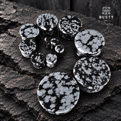Snowflake Obsidian Stone Double Flared Plugs | 6–25mm
