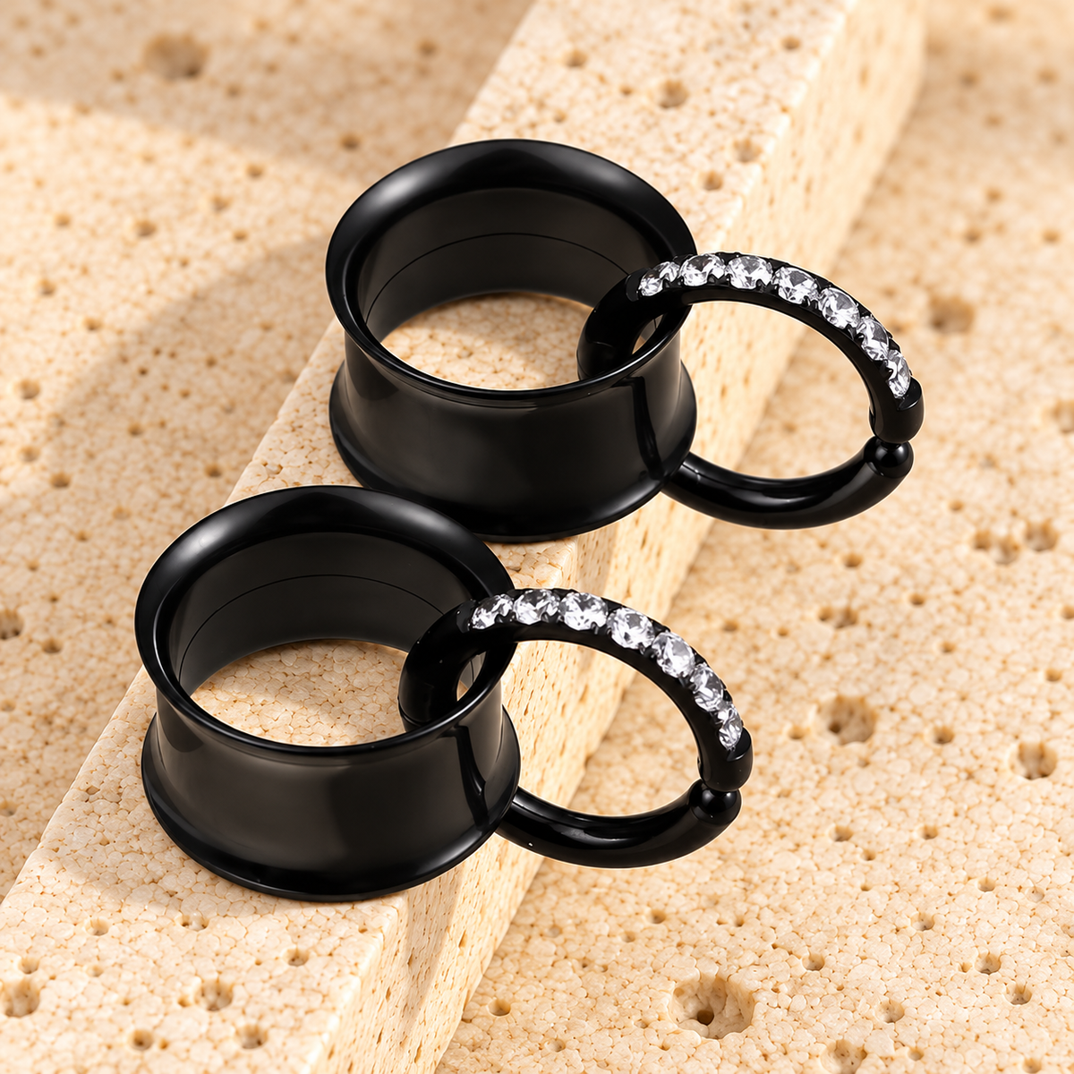 Tunnels And Ring Stack Set | Eyelets With CZ Dangle Rings