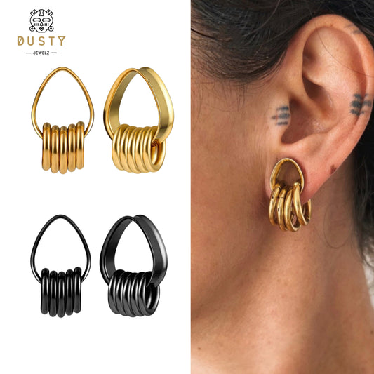 Teardrop Tunnels And Ring Stack Set | Steel Eyelets With Dangle Rings