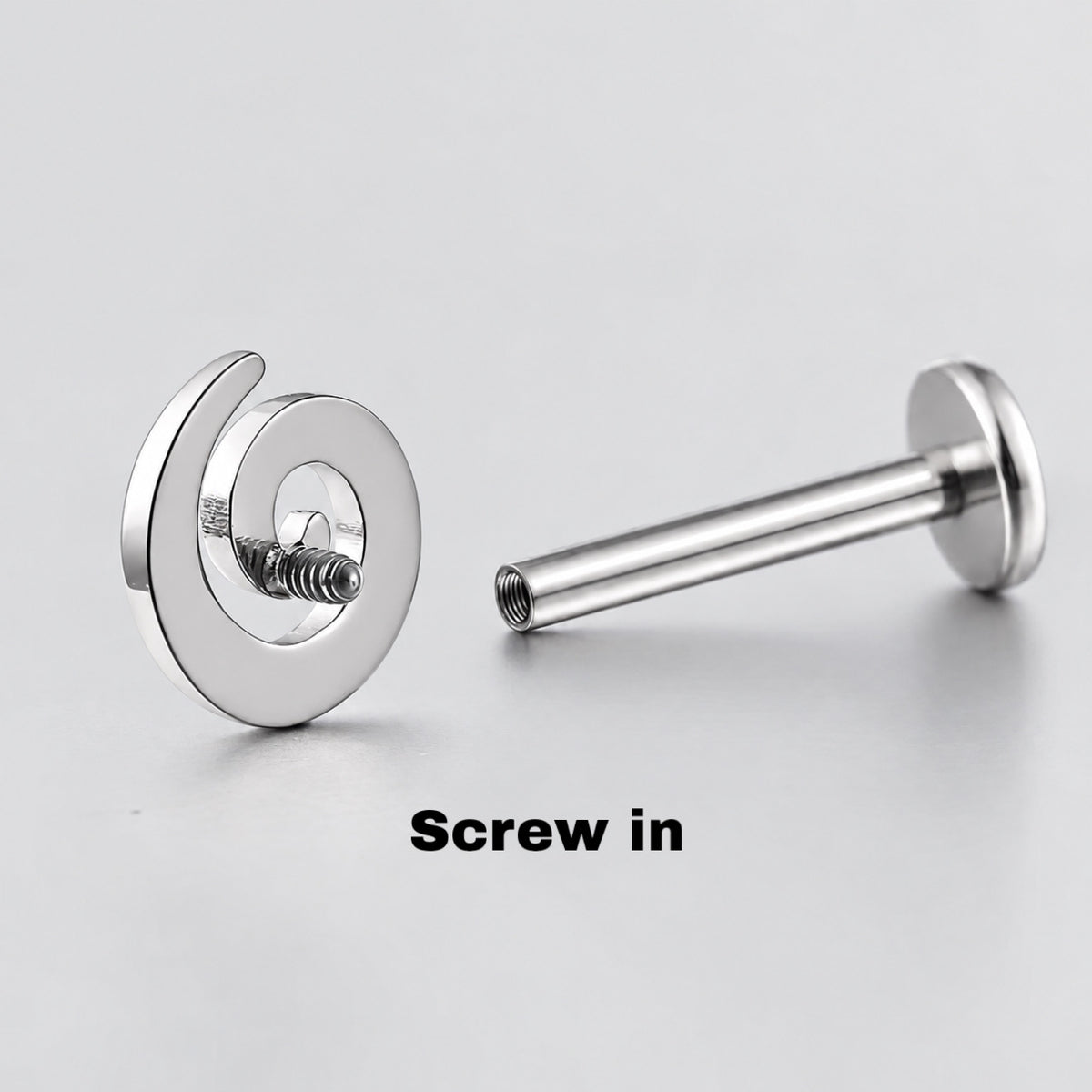 Titanium Spiral Labret Stud | Threadless or Internally Threaded | Gold or Silver