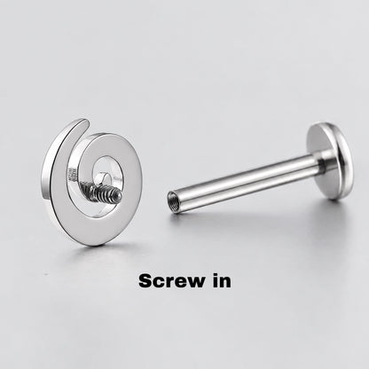 Titanium Spiral Labret Stud | Threadless or Internally Threaded | Gold or Silver