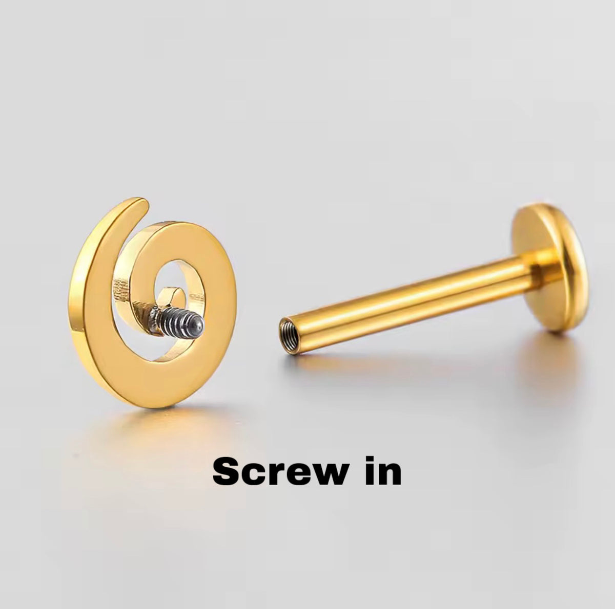 Titanium Spiral Labret Stud | Threadless or Internally Threaded | Gold or Silver