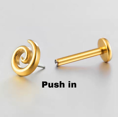Titanium Spiral Labret Stud | Threadless or Internally Threaded | Gold or Silver