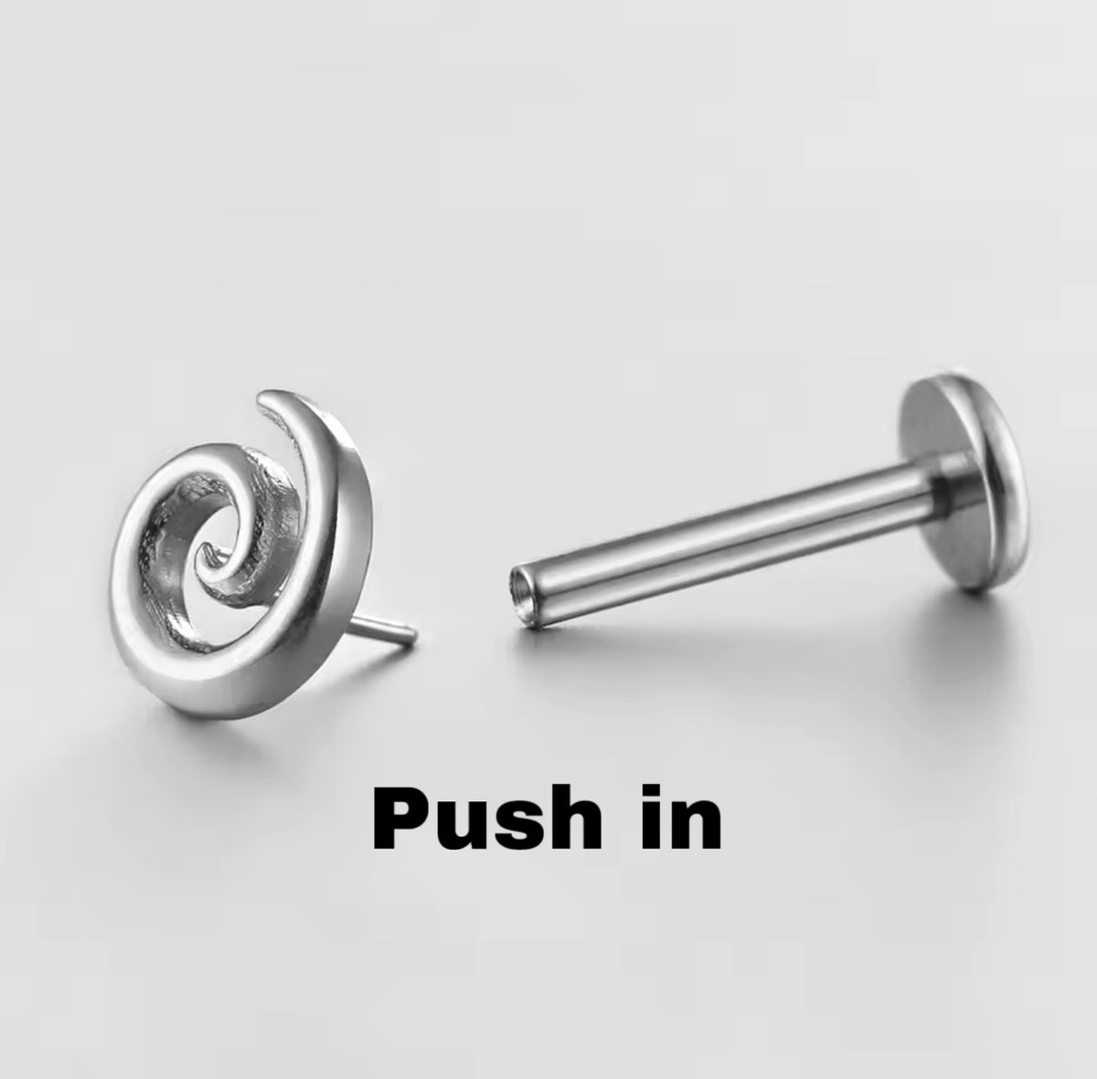 Titanium Spiral Labret Stud | Threadless or Internally Threaded | Gold or Silver