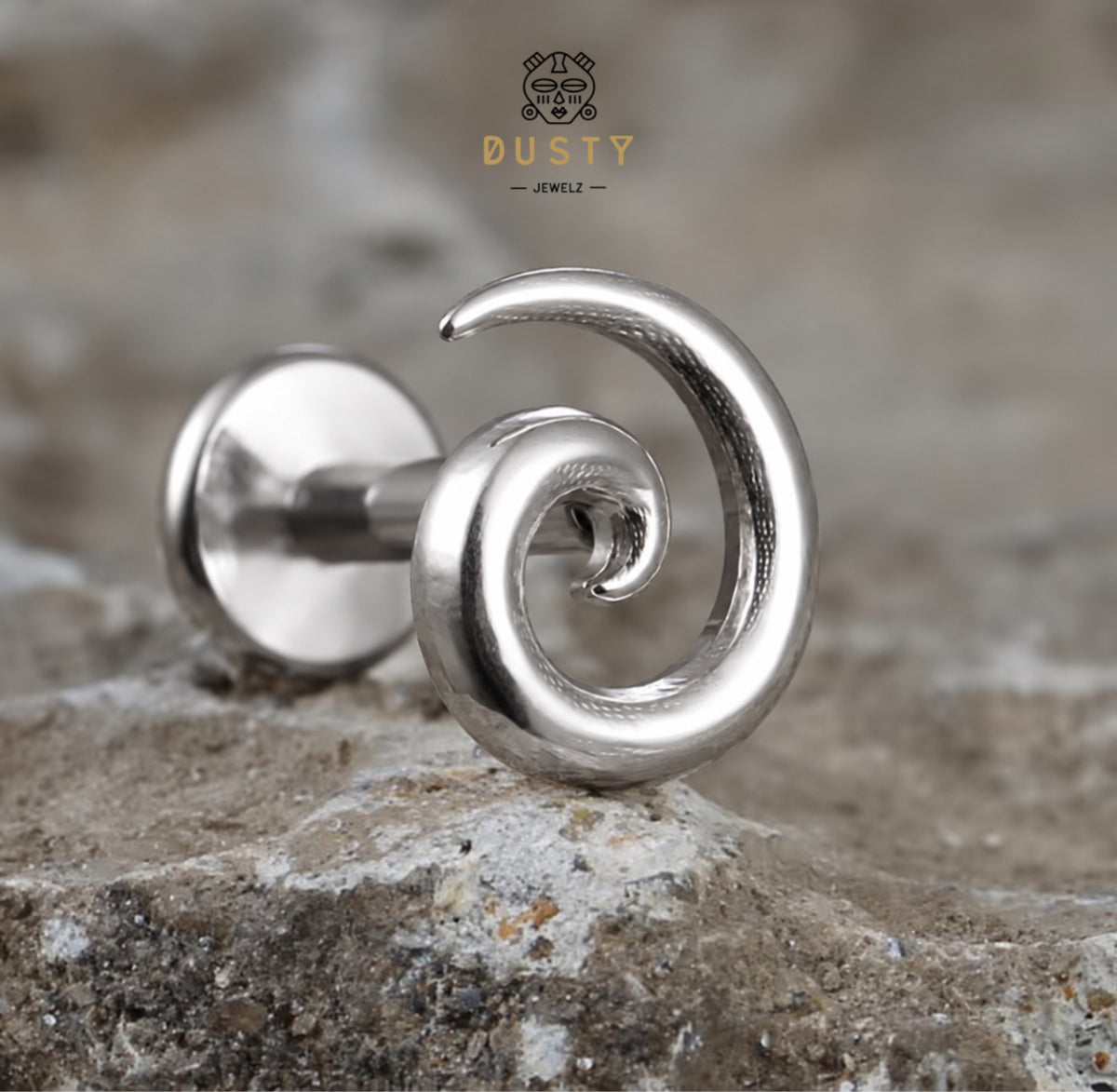 Titanium Spiral Labret Stud | Threadless or Internally Threaded | Gold or Silver