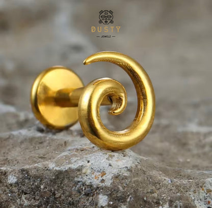 Titanium Spiral Labret Stud | Threadless or Internally Threaded | Gold or Silver