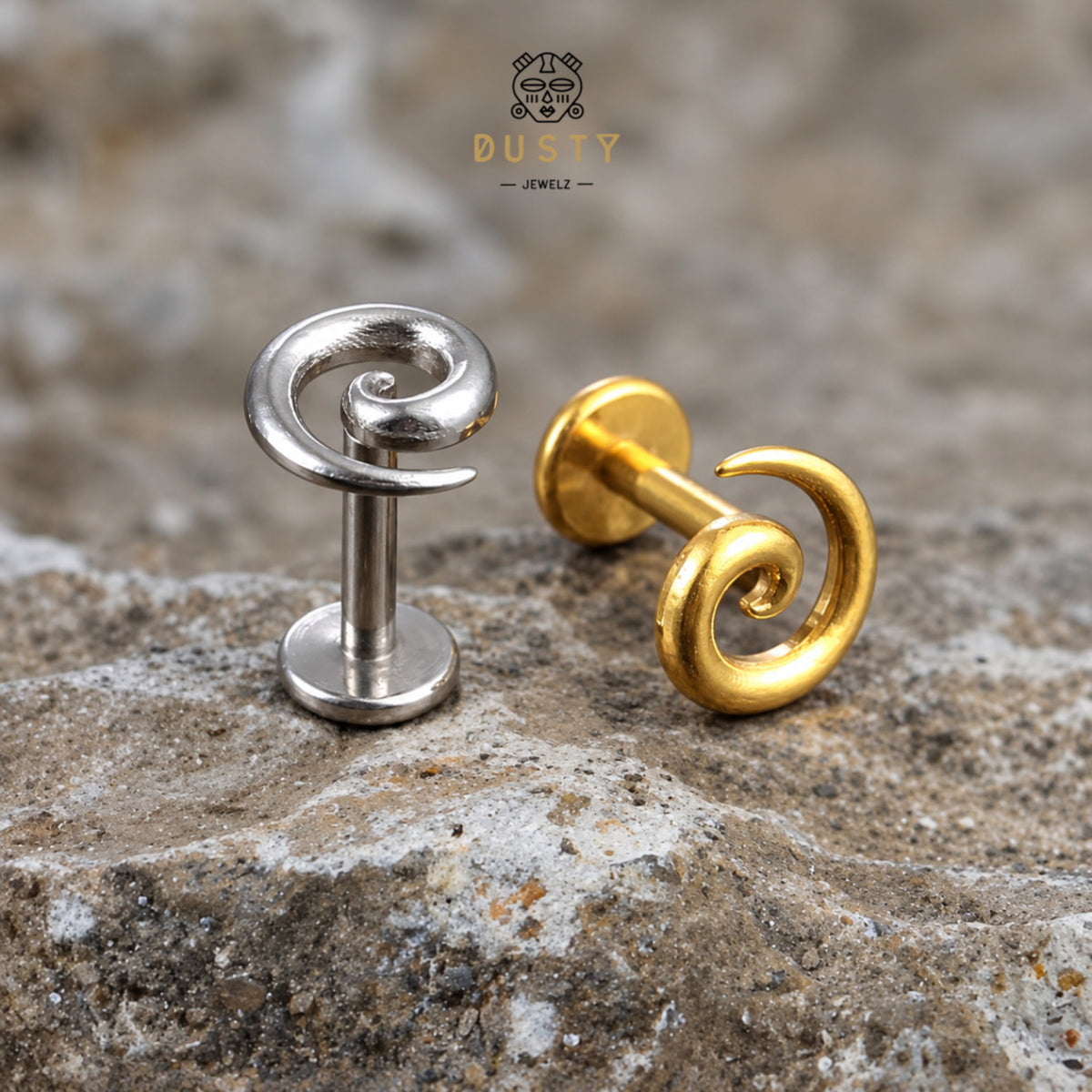 Titanium Spiral Labret Stud | Threadless or Internally Threaded | Gold or Silver