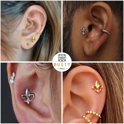 Fleur-de-Lis Titanium Threadless Flat Back Stud | Gold or Silver