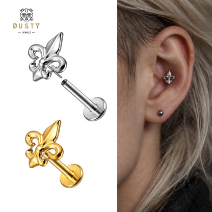 Fleur-de-Lis Titanium Threadless Flat Back Stud | Gold or Silver