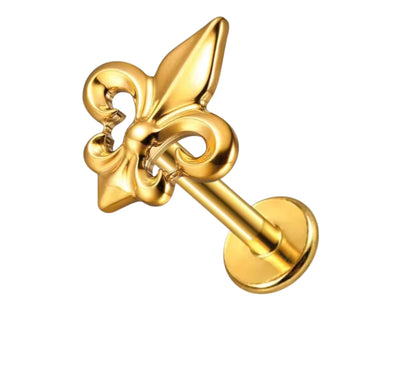 Fleur-de-Lis Titanium Threadless Flat Back Stud | Gold or Silver