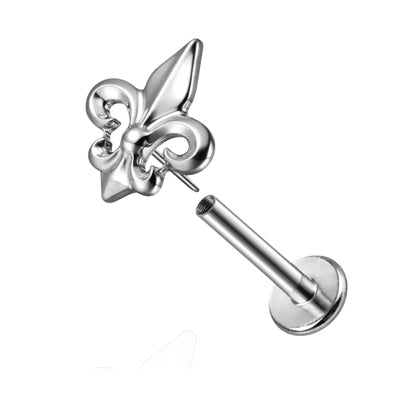 Fleur-de-Lis Titanium Threadless Flat Back Stud | Gold or Silver