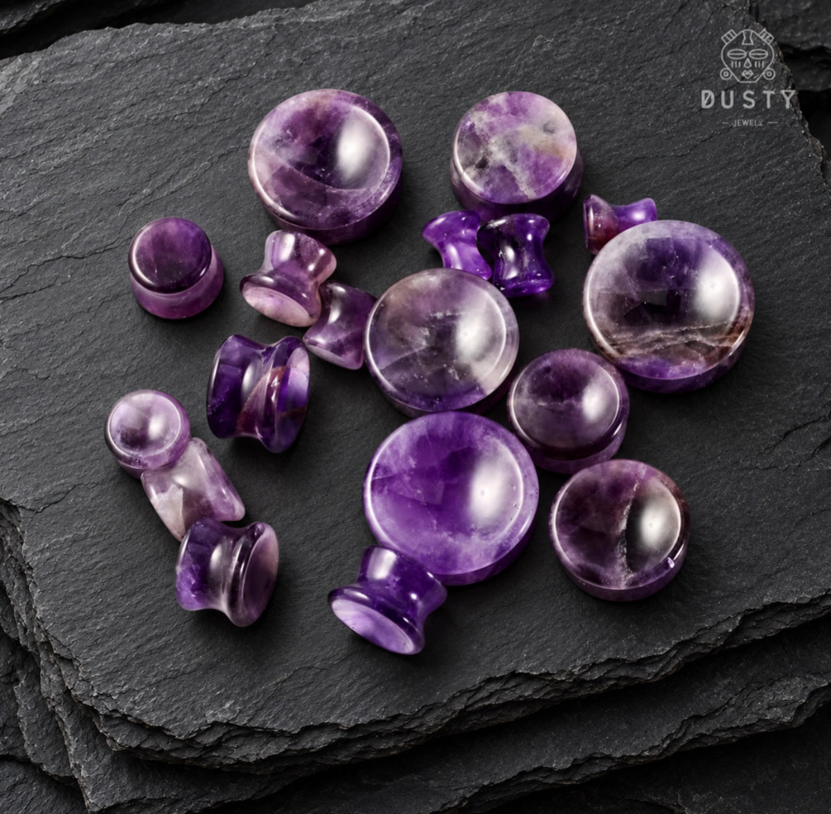 Amethyst Concave Stone Plugs | Double Flare | 6-25mm