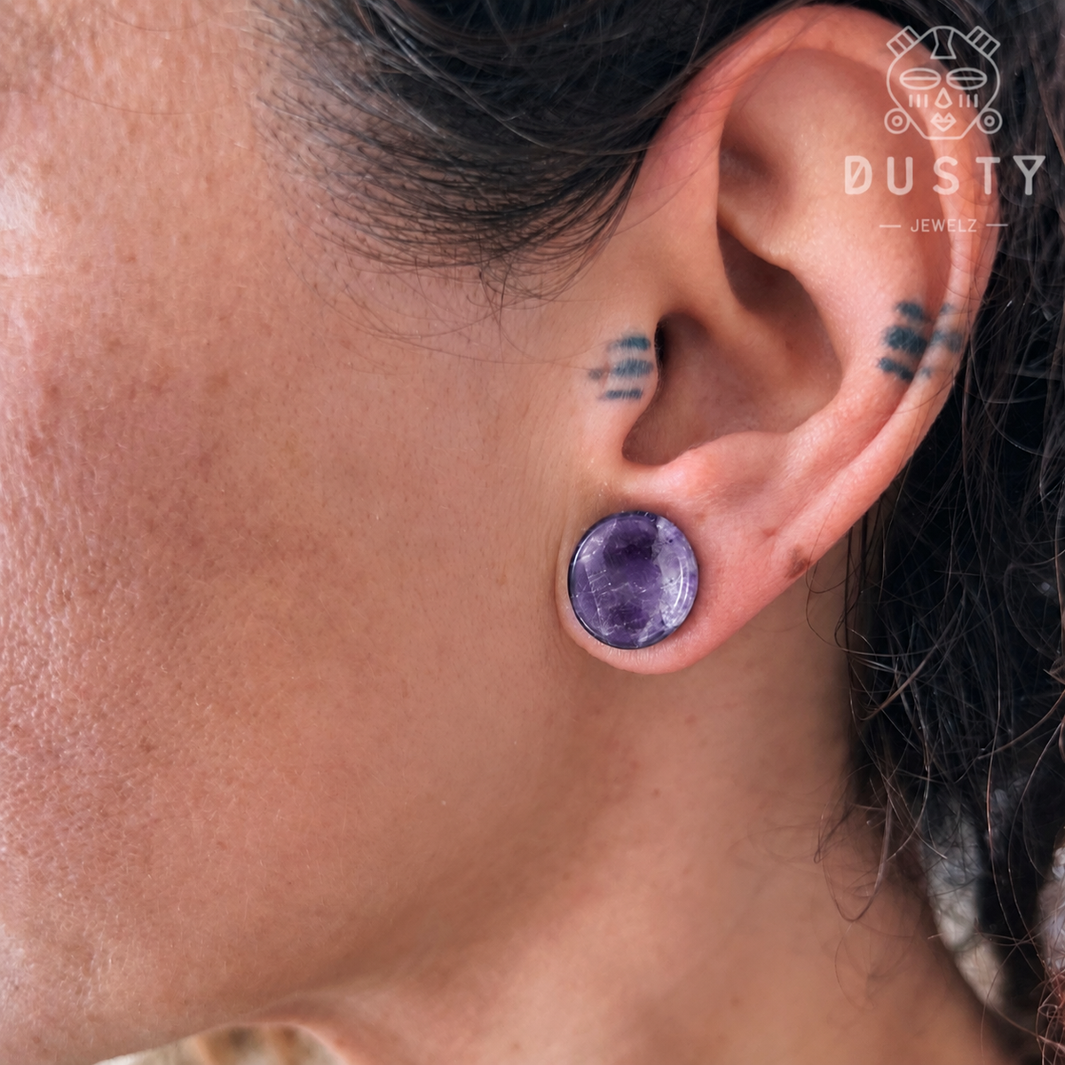 Amethyst Concave Stone Plugs | Double Flare | 6-25mm
