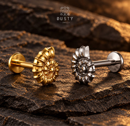 Nautilus Shell Titanium Threadless Flat Back Stud | Gold or Silver