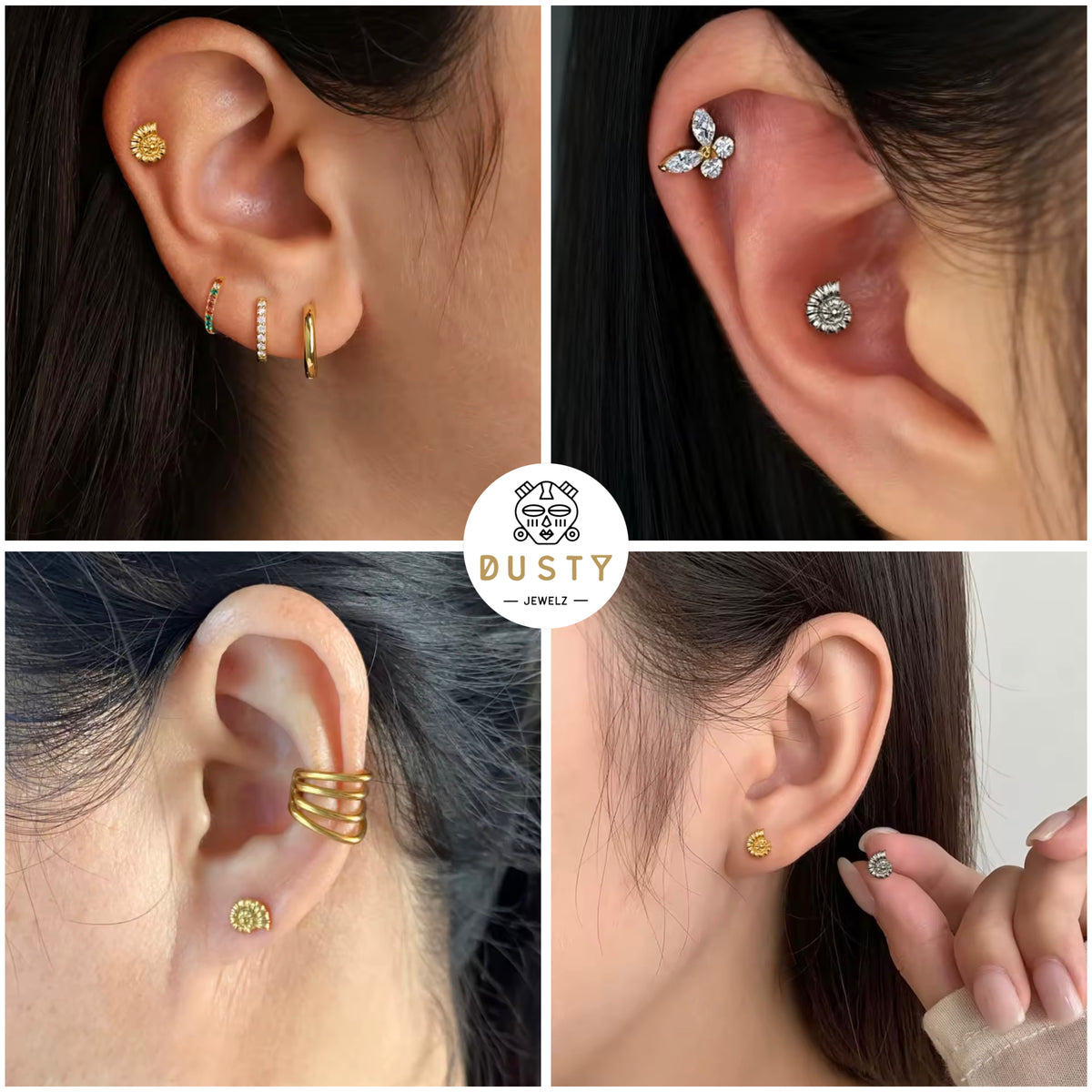 Nautilus Shell Titanium Threadless Flat Back Stud | Gold or Silver