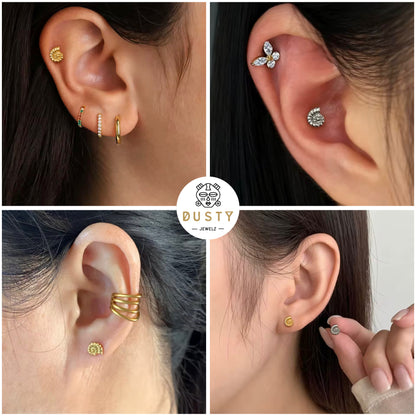 Nautilus Shell Titanium Threadless Flat Back Stud | Gold or Silver