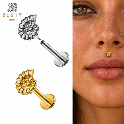 Nautilus Shell Titanium Threadless Flat Back Stud | Gold or Silver