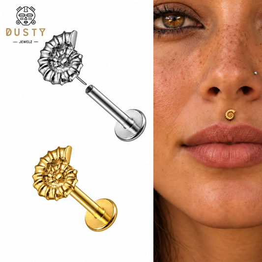 Nautilus Shell Titanium Threadless Flat Back Stud | Gold or Silver