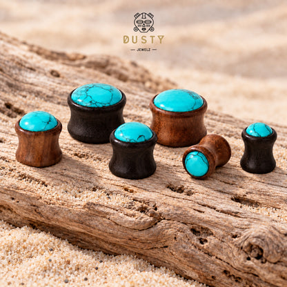 Turquoise Howlite & Wood Double Flare Plugs | 6–16mm
