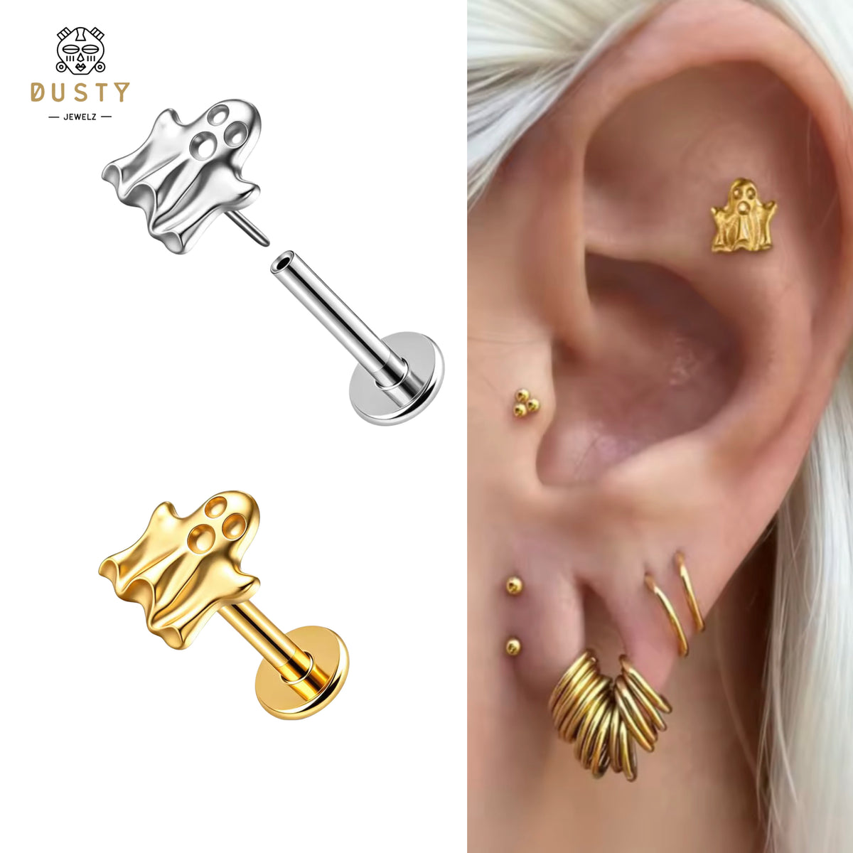 Ghost Titanium Flat Back Labret | Threadless Push-In Piercing