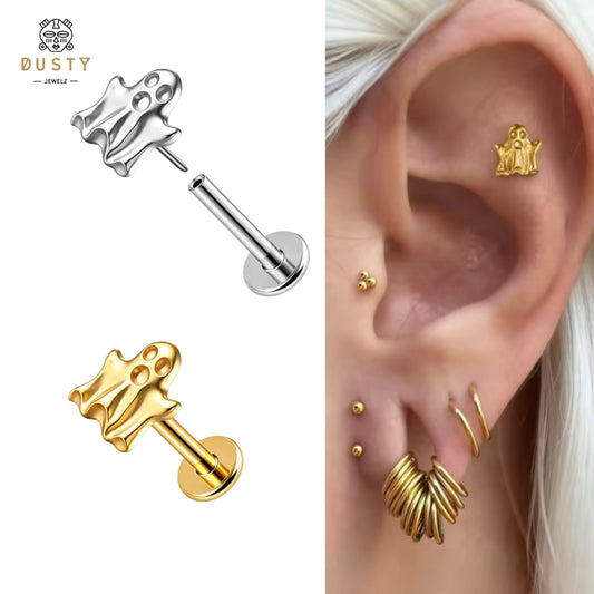 Ghost Titanium Flat Back Labret | Threadless Push-In Piercing