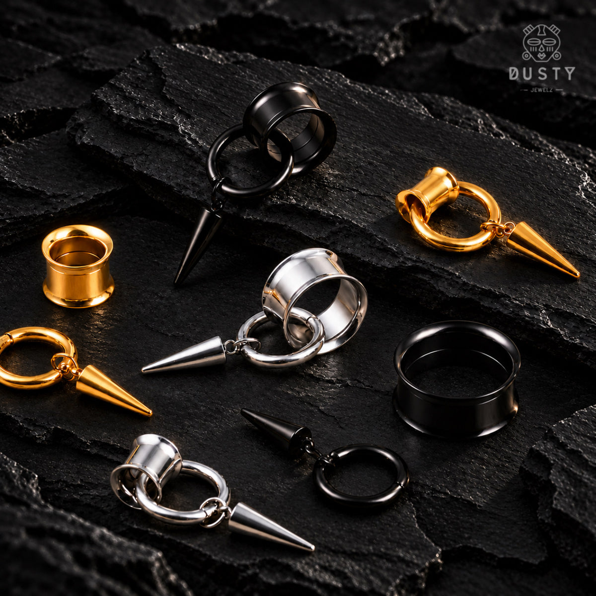 Spike Dangle Ear Tunnels with Removable Hinged Ring | 6–25mm