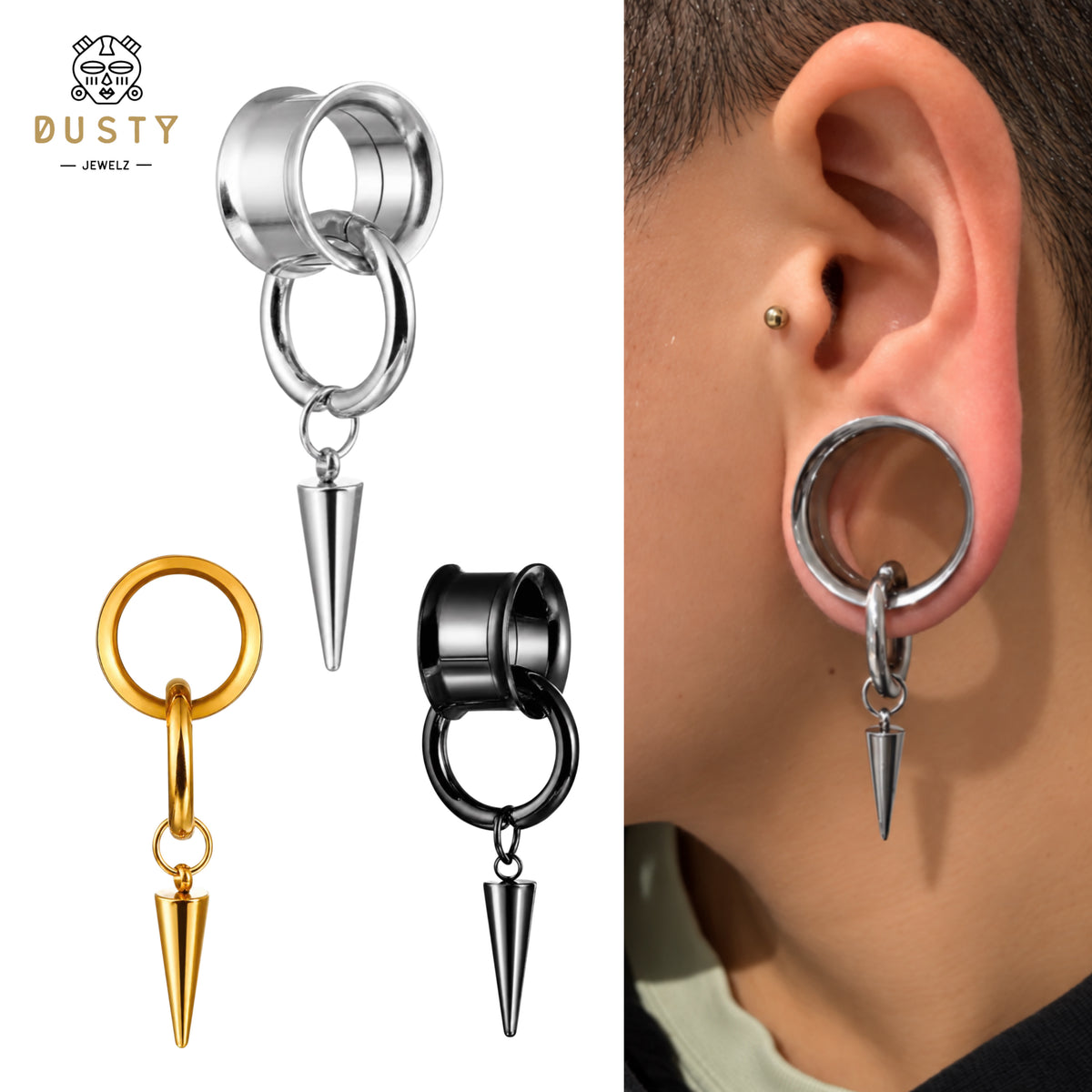 Spike Dangle Ear Tunnels with Removable Hinged Ring | 6–25mm
