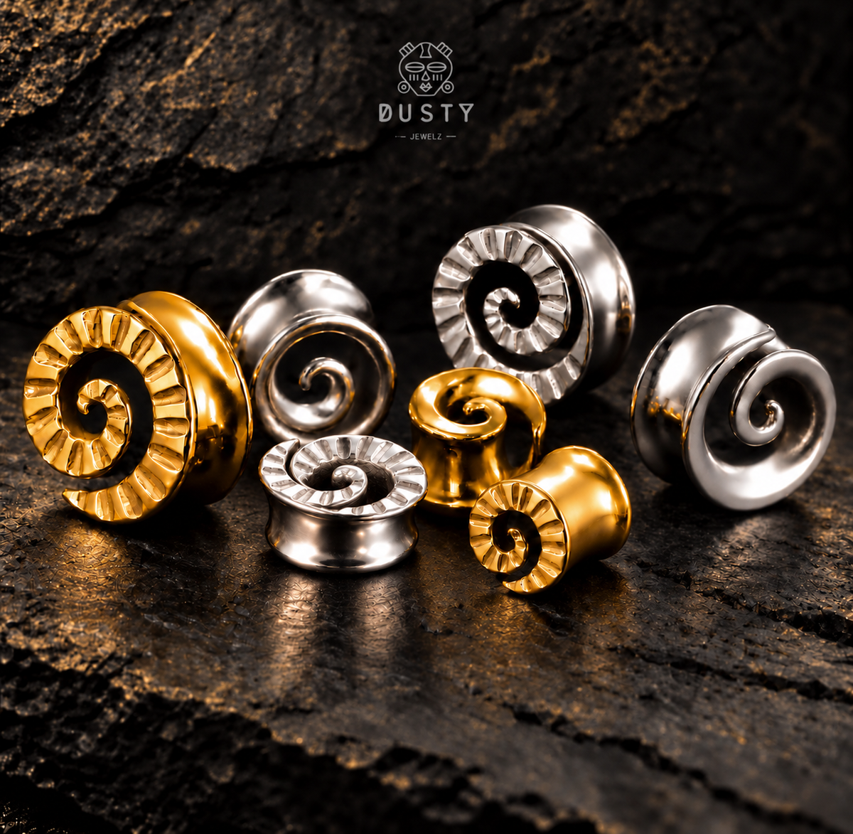 Reversible Carved Spiral Ear Plugs | 8–16 mm