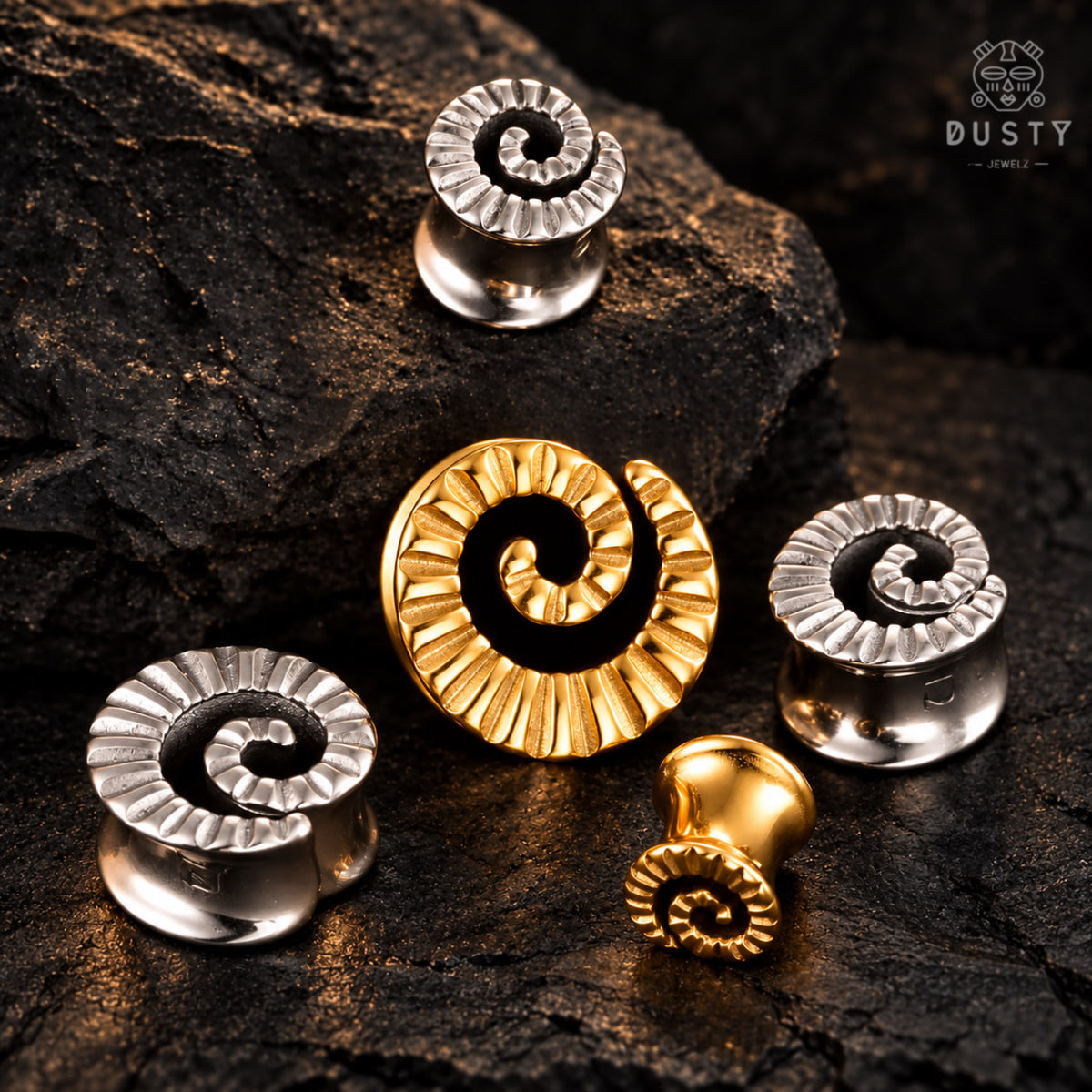 Reversible Carved Spiral Ear Plugs | 8–16 mm