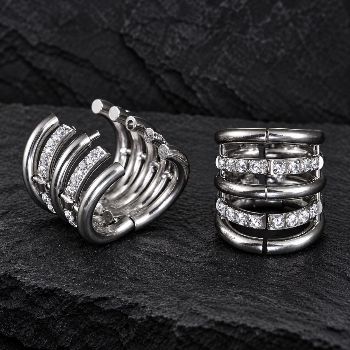 CZ Ringed Lobe Cuff for Stretched Ears | Gold & Silver