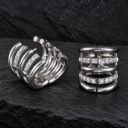 CZ Ringed Lobe Cuff for Stretched Ears | Gold & Silver