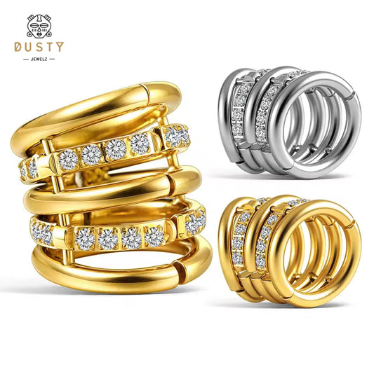 CZ Ringed Lobe Cuff for Stretched Ears | Gold & Silver