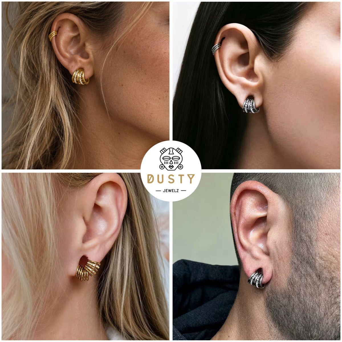CZ Ringed Lobe Cuff for Stretched Ears | Gold & Silver