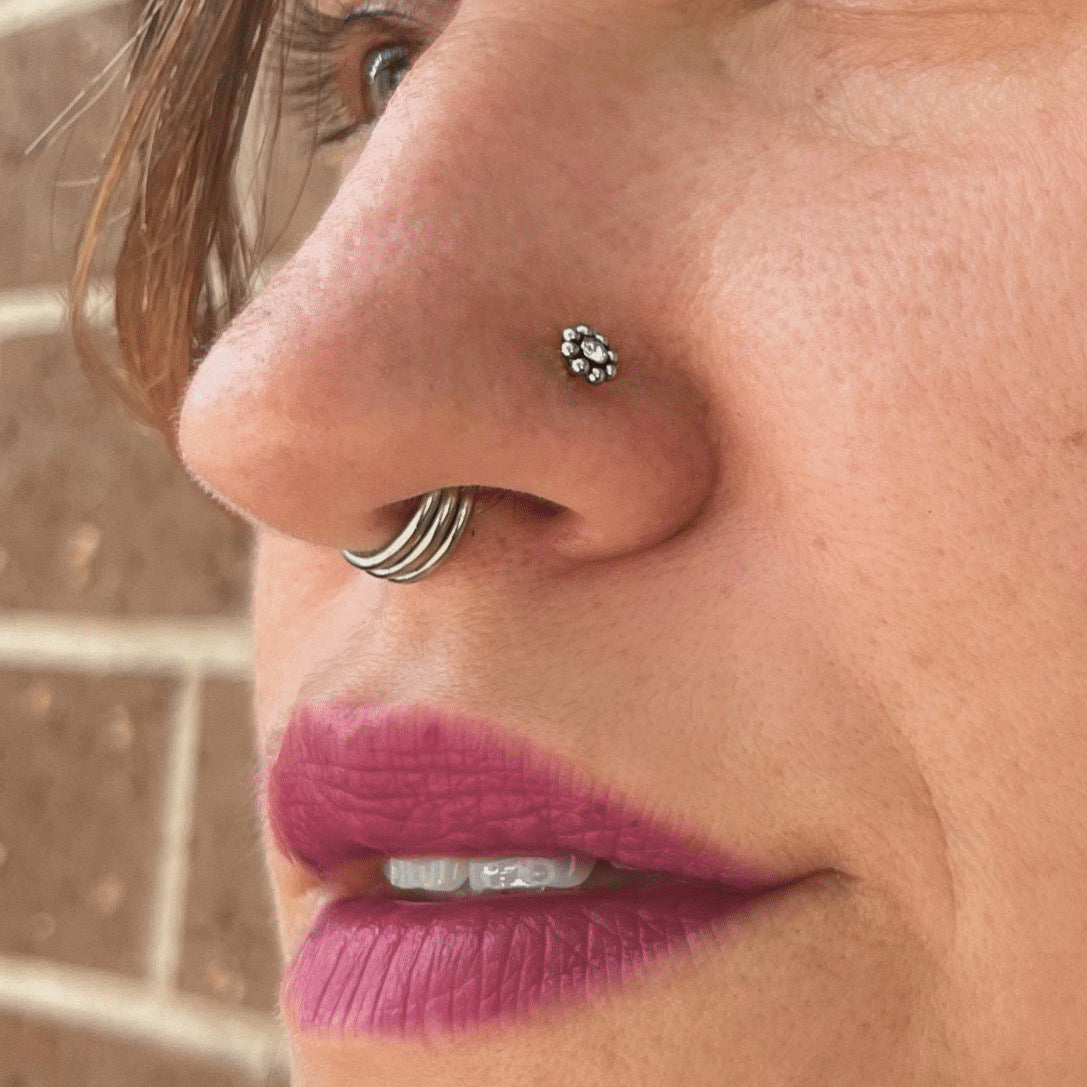 Triple Stacked Septum Ring| Hinged Layered Clicker