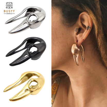 Raven Skull Ear Weights | Bird Lobe Hangers