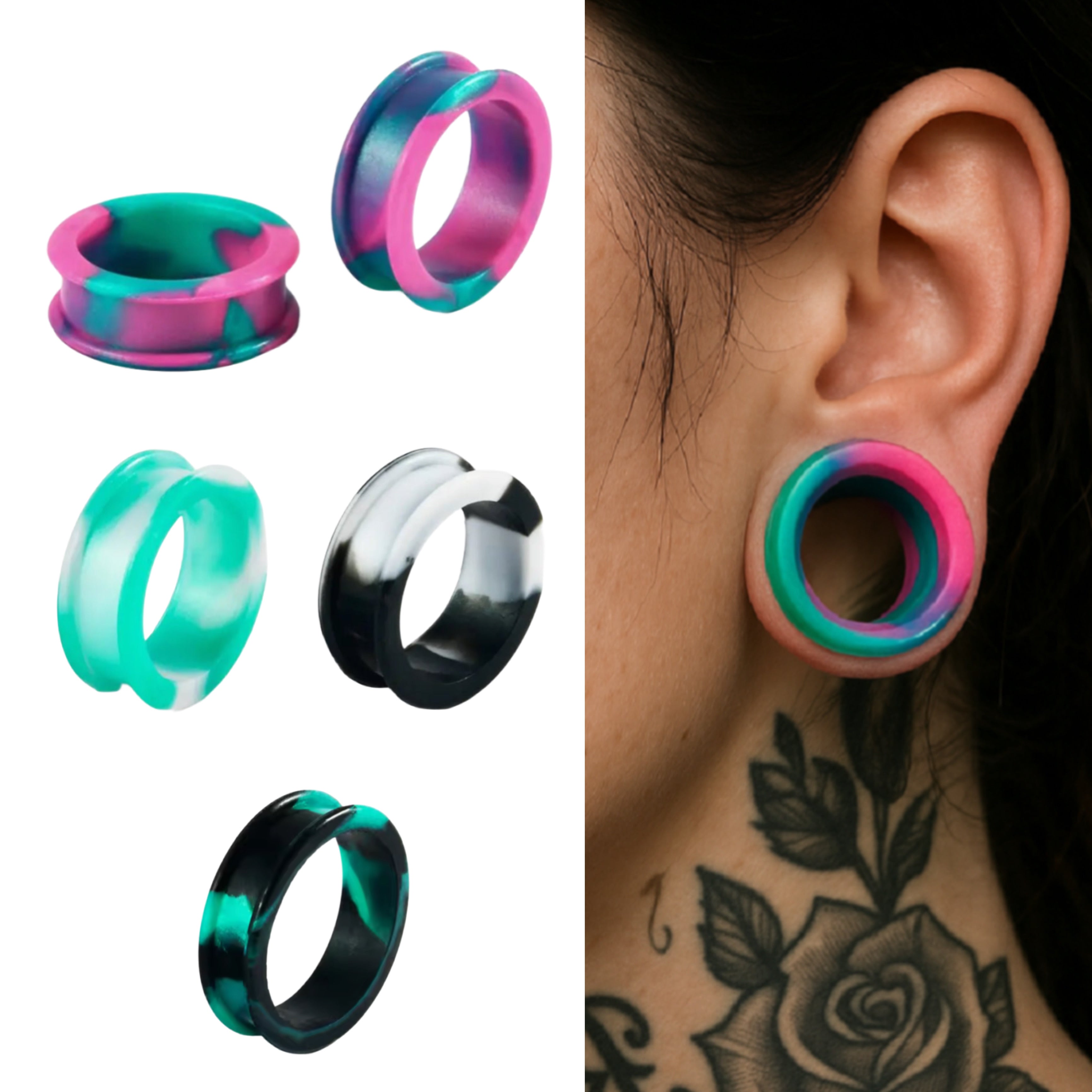 Extra Big Silicone Tunnels | Flexible Plugs | Black | 28mm-76mm ...