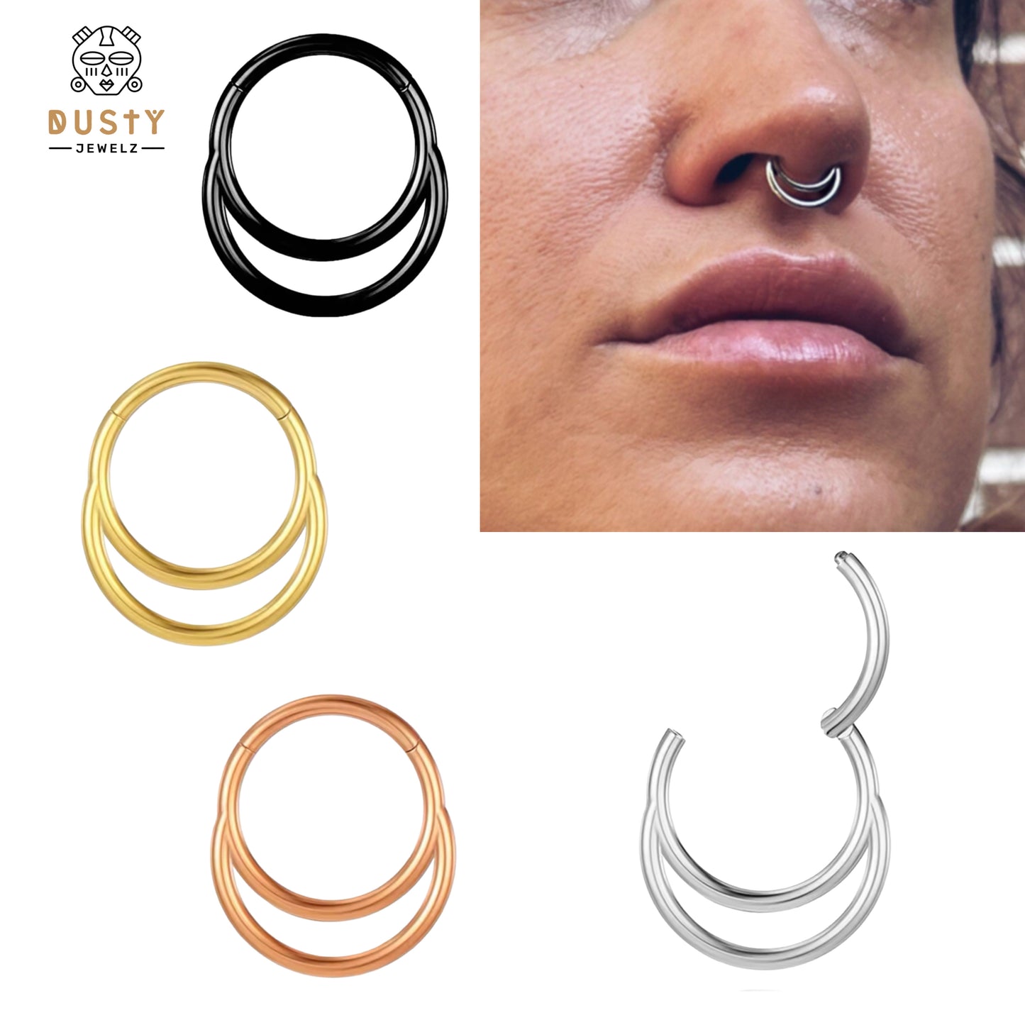 Double Loop Hinged Septum Ring | Stacked Clicker