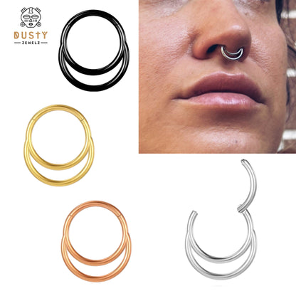 Double Loop Hinged Septum Ring | Stacked Clicker