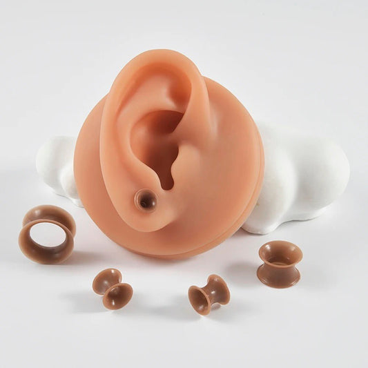 Dark Brown Silicone Ear Skins | Flexible Tunnels | Skin Tone - DustyJewelz