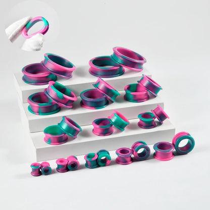 Extra Big Marble Silicone Tunnels | Flexible Plugs | AQUA & PINK | 8mm - 38mm - DustyJewelz