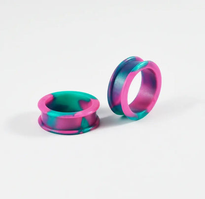 Extra Big Marble Silicone Tunnels | Flexible Plugs | AQUA & PINK | 8mm - 38mm - DustyJewelz