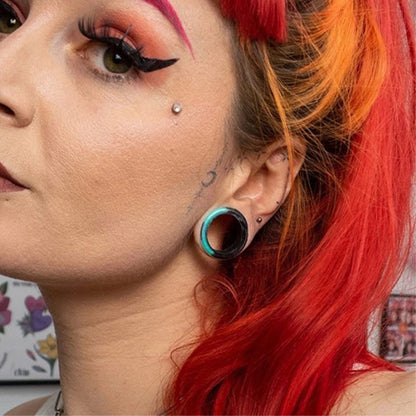 Extra Big Marble Silicone Tunnels | Flexible Plugs | BLACK & AQUA | 8mm - 38mm - DustyJewelz