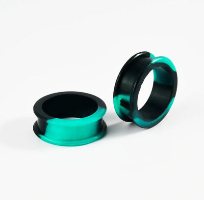 Extra Big Marble Silicone Tunnels | Flexible Plugs | BLACK & AQUA | 8mm - 38mm - DustyJewelz