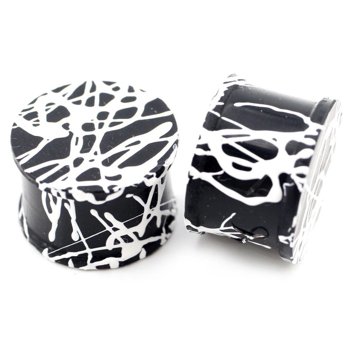 Extra Big Silicone Plugs | Double Flare | Splatter Paint | BLACK & WHITE - DustyJewelz