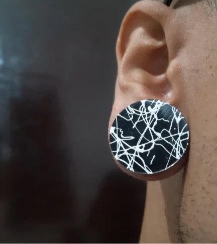 Extra Big Silicone Plugs | Double Flare | Splatter Paint | BLACK & WHITE - DustyJewelz