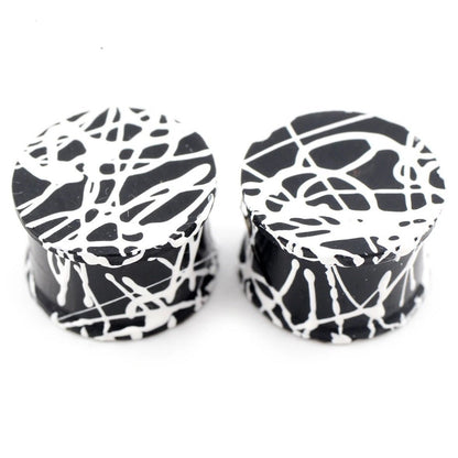 Extra Big Silicone Plugs | Double Flare | Splatter Paint | BLACK & WHITE - DustyJewelz